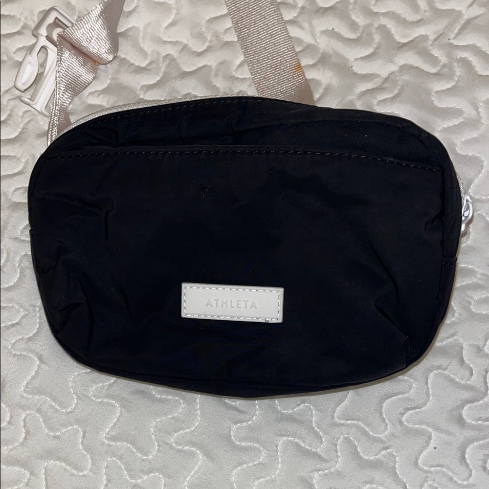 Ath my leta Black Crossbody Belt Bag with Light Accent Strap